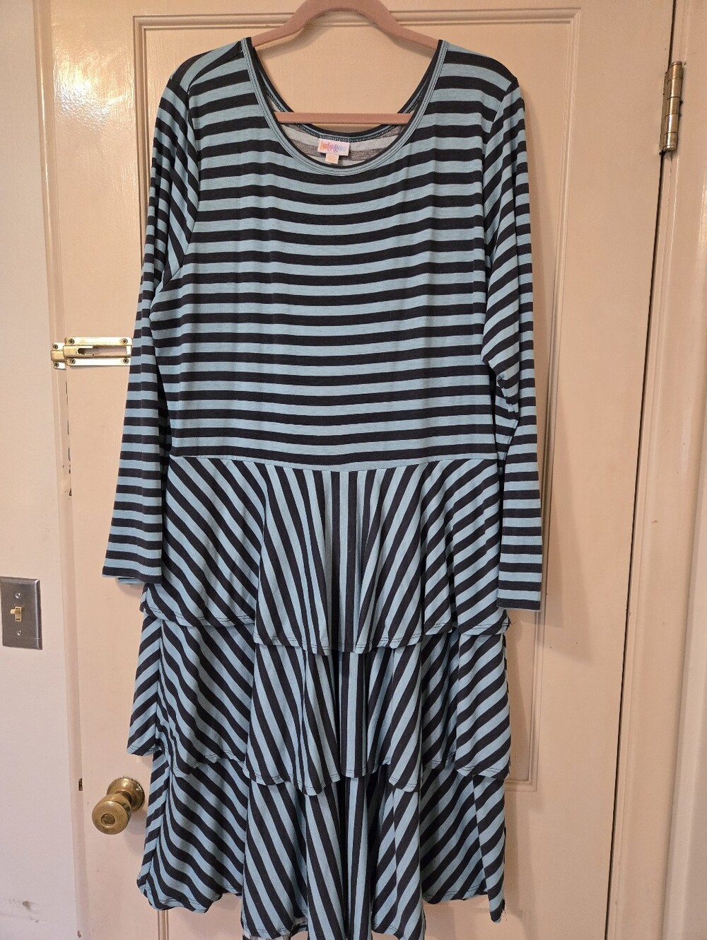 Lularoe Striped Blue & Gray Tiered Dress